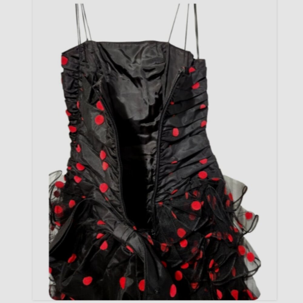 Vtg 80's Red Polka Dot Cocktail Dress After Five by Julie Duroche Strapless - Picture 5 of 13